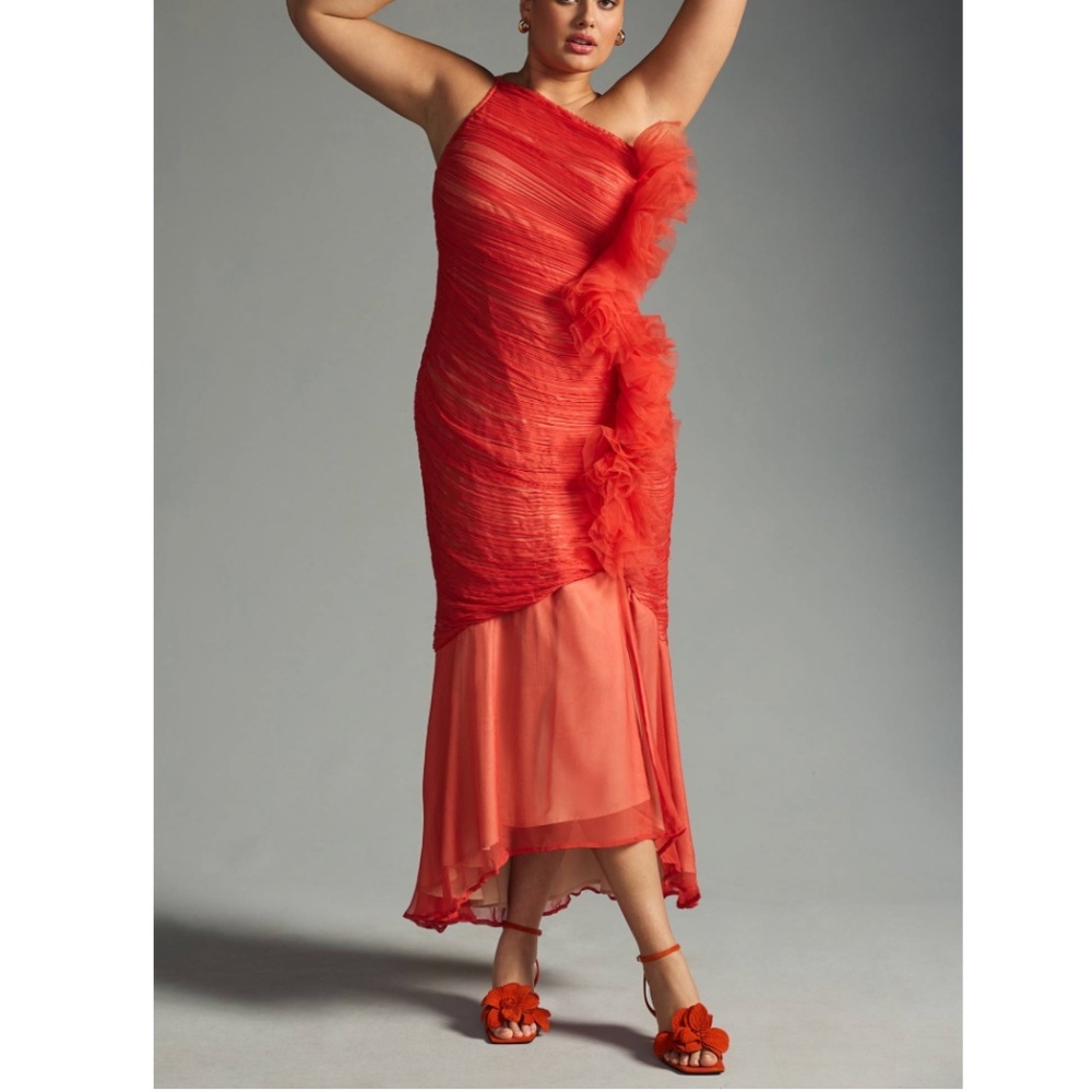 Vineet Bahl Ruched One Shoulder Dress Size XL
